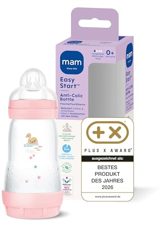 MAM Easy Start Anti-Colic Babyflasche (260 ml), besonders gut akzeptierte Milchflasche, Baby Trinkflasche mit Bodenventil gegen Koliken & Sauger Größe 1, 0+ Monate, Schwan