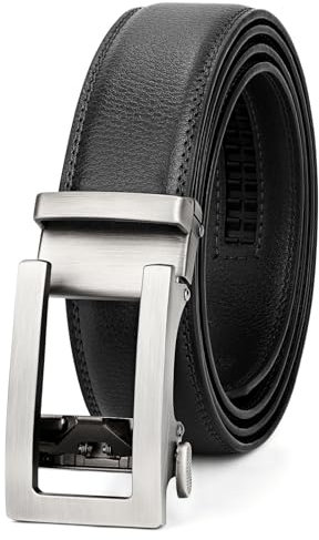 JasGood Herren Gürtel Automatik Ratsche Ledergürtel Verstellbare Leder Gürtel Ohne Löcher für Herren Business Anzüge 35mm Breite,Schwarz,130cm