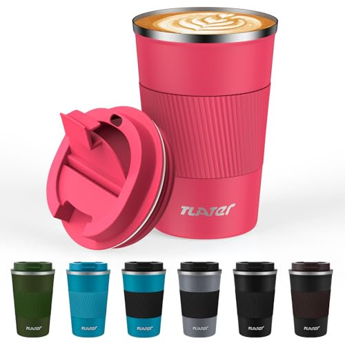 Tlater Termo para Cafe, 380ml/13oz Vaso Termico Cafe para Llevar con Tapa - Taza Termo - Acero Inoxidable al Vacío de Doble pared Cafe Pequeño para Bebidas Frías y Calientes, Café, Agua y Té