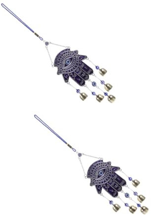 BESPORTBLE 2 Pièces Carillons Éoliens Devil's Eye Décor De Palmier Mauvais Œil Ornement Oeil Bleu Suspendu Au Mur Maison Mauvais Oeil Vent Cloche Cloches à Vent Charmes Feng Shui Polyester