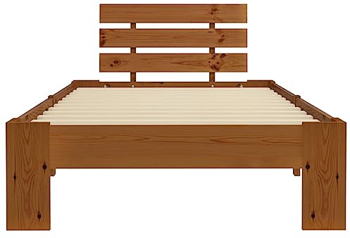 TREISL Estructura de cama para adultos de 213 x 105 x 66 cm, marrón, de madera maciza de pino, moderna, para dormitorio, interior y cama de invitados | Colchón no incluido, 100 x 200 cm