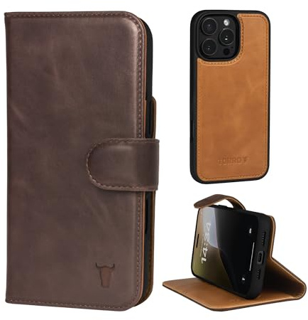 TORRO Leather Case Compatible with iPhone 16 Pro Max – Bumper Case with Magnetically Detachable Wallet With Stand (Compatible with Official MagSafe Chargers) - Dark Brown