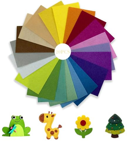 BECHS 20 Pcs Bastelfilz Farben Filzstoff Basteln Farbig Filz Blätter Bastelfilz Filz Polyester Felt Fabric Basteln Kinder Vliesstoff Stoff Filzplatten Zum Diy Handwerk Nähen Manual Decoration 15X15Cm