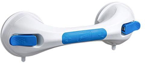 Suction Cups Grab Rails for Bathroom, Strong Bathtub Shower Handles, Anti Slip Shower Wall Grip Handle, Disability Aids, Hold 110Kg Shower Grab Bar for Elderly Children (Blue and White, 31cm)
