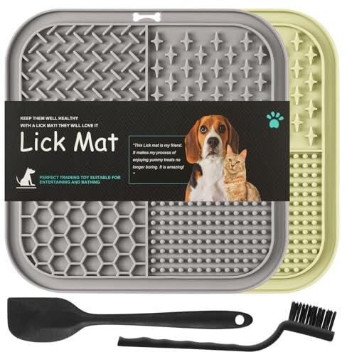 HOTUT Lot de 2 Tapis de Lèche Chien avec Ventouses, 20×20cm, Tapis à Lécher pour Chiens et Chats, Surface Alvéolée Lavable Apaisant Anxiété Chien/Chat, Facile à Nettoyer, Le Bain des Animaux de
