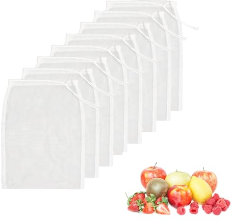 Nussmilchbeutel 8er Set - Wiederverwendbare 15 × 20 cm Nylon Passiertuch für Nussmilch, Käse, Kaffee, Joghurt Fruchtsaft, Bio Waschbar mit Kordelzug, Feingewebter Filterbeutel