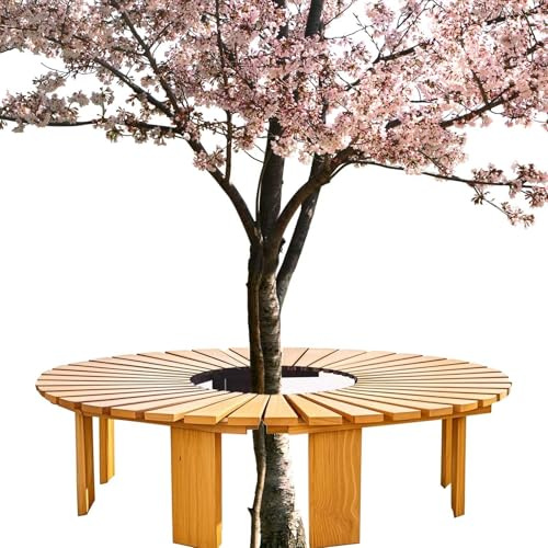 Baumbank für Umwickeln | Halbrunde, gebogene Holzbänke | Sitzbank für den Innenhof | Robust, wetterfest | Gebogen und ohne Rückenlehne | für Garten, Rasen, Park, Veranda, Hinterhof(Half Round)