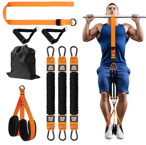 beibijio 8 pezzi Bande Elastiche Resistenza Pull up, 225 lbs regolabile Elastici Trazioni Alla Sbarra, 3 fasce per trazioni e 2 pedali, supporto per principianti durante l'allenamento di trazione