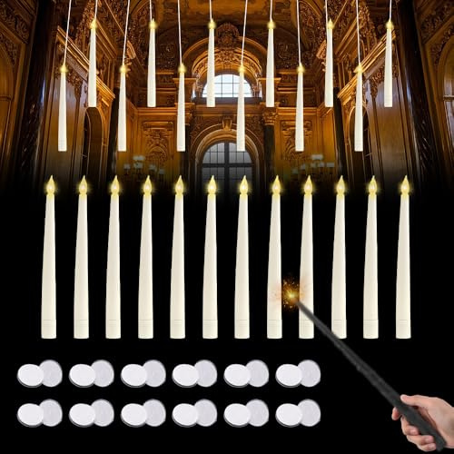 Rakuker Lot de 12 bougies suspendues avec télécommande, bougies flottantes, bougies LED d'Halloween, décoration de Noël, bougie électrique conique pour mariage d'Halloween