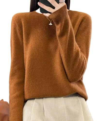 Générique Pulls en Cachemire pour Femmes, Hauts en Laine Douce à Manches Longues et col Montant, Pull en Tricot uni (Brown,M)