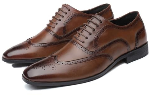 ENWIND Zapatos De Vestir Clásicos Oxford para Hombre Formales Zapatos Brogues con Cordones para Boda Noche,Marrón,42 EU