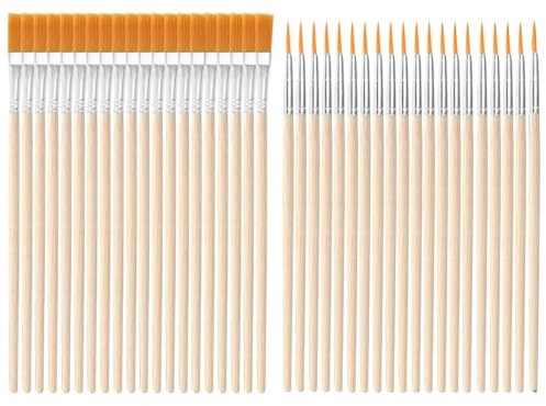 Vmoomax - Pinceles de pintura, 40 pinceles de punta plana y redonda artística, pincel para acuarela pintura al óleo y gouache, pinceles de pelo de nailon para cuerpo y decoración