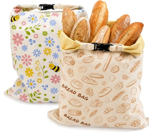 2Pcs Bolsa de Pan de Cera de Abeja, 43×33 cm Bolsa para Pan con Revestimiento Natural de Cera de Abeja Reutilizables, Aptas para el Congelador, para Pan de Masa Madre