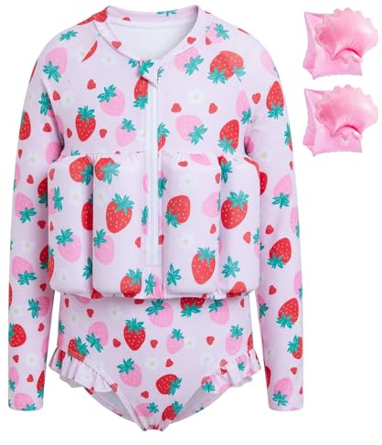 Summshall Maillot de bain pour bébé fille avec flottaison pour enfant - Aide à la natation - Maillot de bain à manches longues - Maillot de bain une pièce, Blanc., 4-5 ans