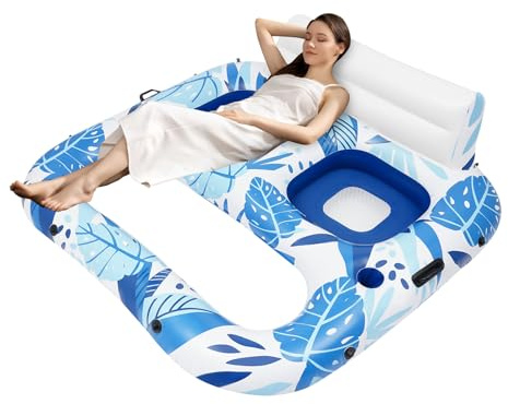 Poltrona gonfiabile da piscina per 2 persone, materassino ad aria per vacanze per adulti con rete, grande sedia a sdraio da piscina / poltrona galleggiante, lettino d'acqua con portabicchieri e