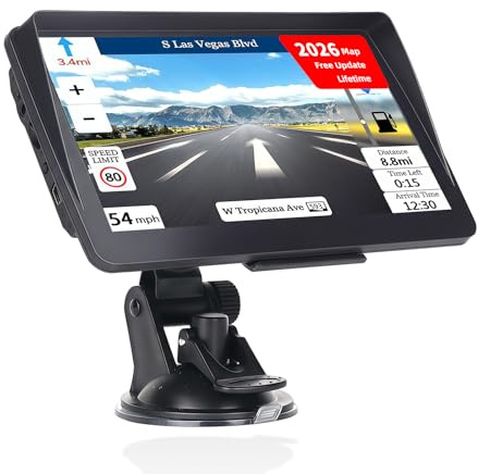 7 Inch Sat Nav for Car & HGV Truck Navagation, HD GPS System with UK & Europe Maps 2026, Lifetime Free Updates, Postcode Search, Voice Guidance, Speed Camera Alerts & POI