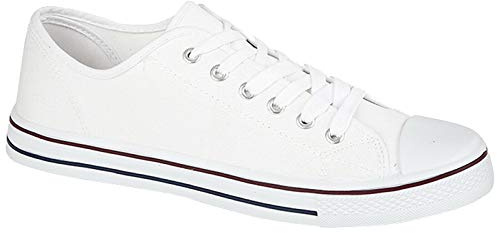 Mens Canvas Shoes Casual Lace Up Retro Plimsolls Plimsoles Low Top Flat Gym Baseball Sports Skate Trainers Lightweight Sneakers Fashion Classic Pumps Espadrilles(White, 8)