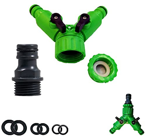 Dual Tap Connector,2 Way Garden Hose Splitter Hose Tap Connector,Outdoor Y Valve Water Taps Splitters Washing Machine Hose Connectors,Y Splitter Manifold Garden Hose Faucet Adapter with On/Off Valves