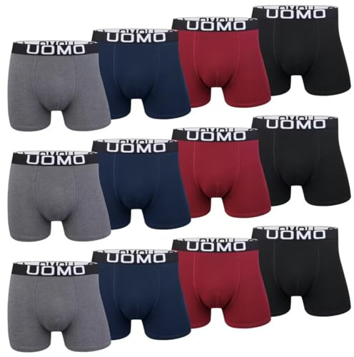 L&K 12er Pack Boxer Shorts Hommes Rétro Shorts Coton Classique Couleurs Unies Caleçons 1119 WE L
