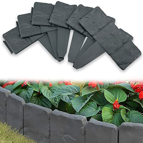 Bordo per bordi da giardino, 20 pezzi, bordi e bordi da giardino da 16 m, per paesaggistica, effetto pietra imitazione, bordo ad incastro per prato fai da te e bordo paesaggistico (20)