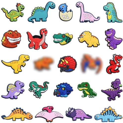 Ainiv Lot of 24PCS Shoe Charms for Clog, Shoes Decorations Wristband Bracelet Party Favors for Girls Boys, Cartoon Dinosaur Shoe Accessories Charms for Croc, Party Decorations, Birthday, Christmas