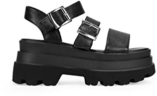 BOSANOVA Sandalias compuestas por Tres Tiras Anchas al Empeine con Detalle de Hebillas metálicas y Suela de Doble Plataforma. Cierre con Hebilla. Calzado para Mujer Negro 38