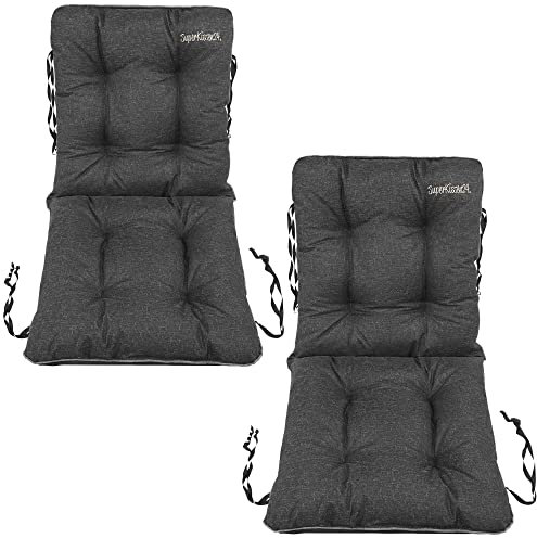 SuperKissen24. Stuhlkissen Sitzkissen und Rückenkissen für Stühle 2er Set 48x48x48 cm - Outdoor und Indoor - Auflagen für Gartenmöbel Wasserdicht - Schwarz Leinen