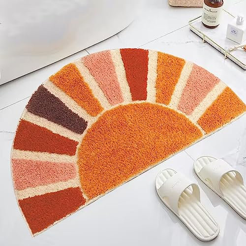 Badezimmerteppich Orange Rosa Sonne Badematte rutschfest,Weiche Badteppich,Badvorleger Duschvorleger,Teppich Badezimmer Waschbar,Bad Teppich Flauschig 40×60cm