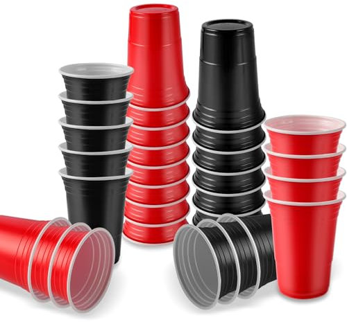 Bahan alamy 30 Stück Partybecher, 450ML Mehrweg Plastikbecher, 15 Rot + 15 Blaue Trinkbecher, Wiederverwendbare Getränkebecher für Wasser, Getränke und zum Spielen