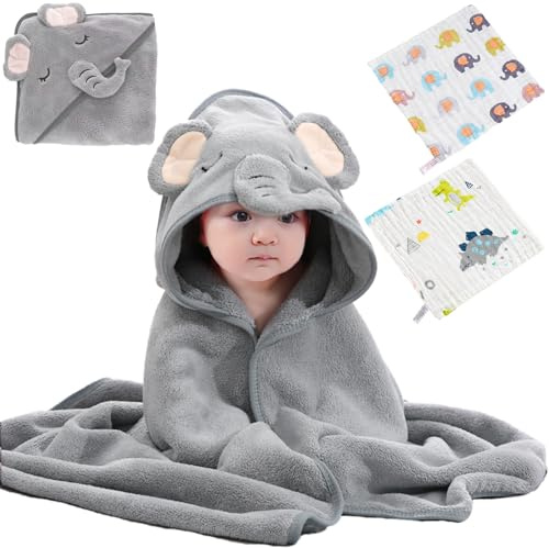 TYXHXTF 3PCS Toalla de Baño Bebe con Albornoz Capucha, Capa Suave y Absorbente, Accesorios para Bebes Recién Nacidos, para Niño y Niña