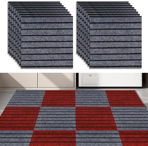 24PCS Self Adhesive Carpet Tile, 30 x 30cm Soft Anti Slip Splicable Peel and Stick Carpet Floor Tile, Decorative Interior Floor Stickers for Meeting Room (Grey)