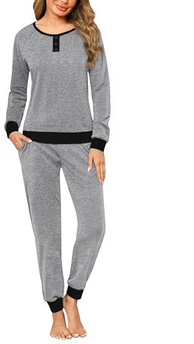 Nieery Pigiama Donna Invernale Cotone Lungo Pigiama Due Pezzi Set Pigiami Donna Leggero ed Elegante Comodo S-XXL