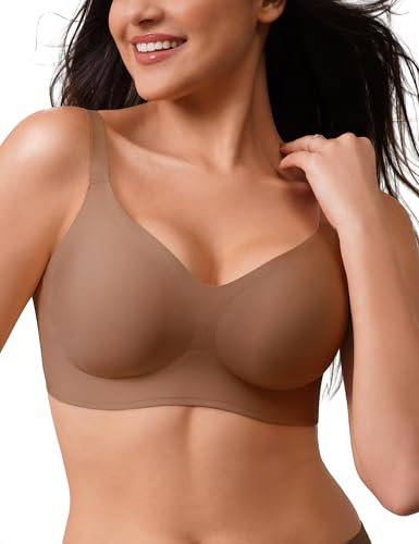 CLOSEMATE Nahtloser BH Damen Ohne Bügel Bequemer und Weicher Bügellose Komfort Büstenhalter Bralette Glattes Hautgefühl Sanfter Braun L