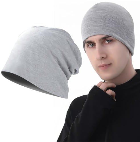 AFCJLTO Gorro Hombre Mujer Cómodo Cálido Fino Gorra Beanie Hat para hombres y mujeres, forro de casco, gorro ligero para dormir para quimioterapia y pérdida de cabello,gris