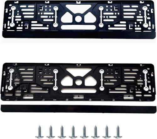 Kennzeichenhalter für Auto x 2, 52x11cm Nummernschildhalterung Auto – Nummernschildhalter für Kfz kennzeichen mit Vibrationsdämpfer und klickleiste schwarz kennzeichenhalter inkl. 8 Schrauben