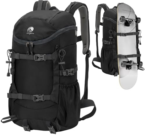 Sac à Dos Randonnée 30L Outplea, Léger Imperméable Sac à Dos Sport Quotidien Respirant pour Skateboard, Sac à Dos Loisir pour Camping Trekking, Noir