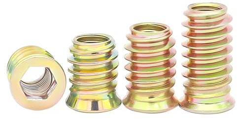 Qrity 20 Pezzi Dado Esagonale Inserti, Inserti Filettati, M4x12mm Manicotti Filettati, Inserto in Legno per Dadi, per Mobili in Legno