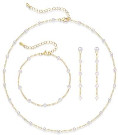 Loutade Jewellery Sets for Women, 3PCS Pearl Necklace, Earrings & Bracelet Set, Pearl Wedding Jewellery Set for Bride Bridesmaid, Bridal Women's Jewelry with Gift Box for Party Wedding Festival