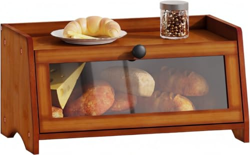 BAMBANG Bread Box for Kitchen Countertop, Bamboo Bread Box for Homemade Bread, Wooden Farmhouse Bread Storage Container, Small Breadbox Bread Bin Organizer for Counter Cabinet Pantry, Brown
