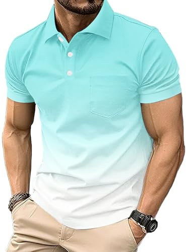 Mens Polo Shirts Manches Courtes Sport Golf Tennis T-Shirt séché Rapide athlétique Workout Polo Shirt Gradient Blouses (FR/ES, Alpha/Lettres, 3TG, Taille Normale, Taille Normale, #14)