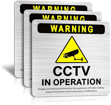 3 Pack CCTV in Operation Sign with Self-Adhesive, 15cm x 15cm Aluminium Camera Warning Sign, Waterproof Outdoor CCTV Security Notice, Camera Safety Signage for Home, Office, Garden, Wall, Gate