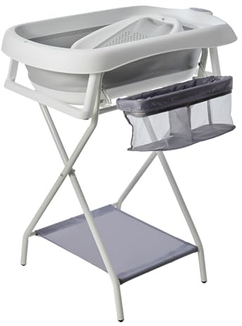 Capazo para bebés con marco de 80 cm, plegable, con soporte, seguro para bebés, capazo para recién nacidos (gris con bandeja para bañera)