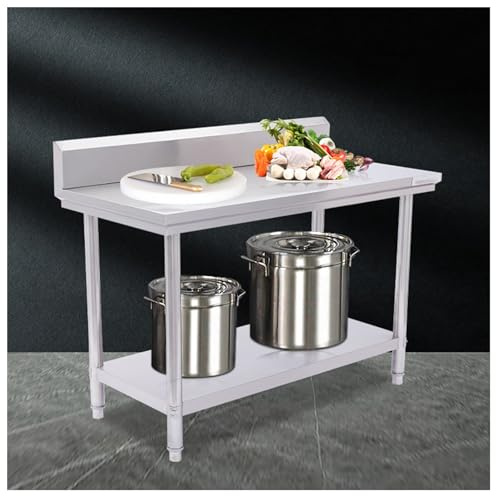 NQNFWCRJ Tavolo da Lavoro in Acciaio Inossidabile Smontabile Altezza 80cm Con Ripiano a Due Livelli per Cucina Aperta E Schienale Di Protezione da Assemblare Disponibile in Diverse Dimensioni