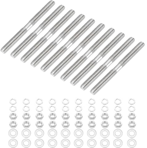 sourcing map 10Set M3x35mm Double Ended Stud Screws, 304 Stainless Steel Dual Threaded Rod Bar Bolts Studs with Nut Washer for House Maintenance Structural Anchoring Fastening Screw