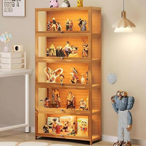 Scribora Vitrina de 5 Pisos De pie, armarios Curio, Puertas de estantería con, Puertas de acrílico Transparente, Vitrina de coleccionista para Sala de Estar, Oficina, Libros. (Voltereta marrón)