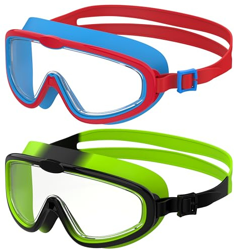 Seaflar 2Pcs Gafas de Natación Infantiles de Marco Grande, Visión Clara Antivaho, Protección UV, Ajuste Rápido, Aro de Silicona, Gafas Unisex para Niños y Adolescentes de 3 a 14, K