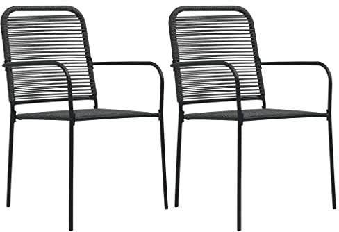 Drainlyn Trädgårdsstolar, 2 st, bomullsrep, stål, svart, väderbeständig, balkongstol, terrassstol med armstöd, vikbar, stapelbar för utomhus, lounge, avkoppling