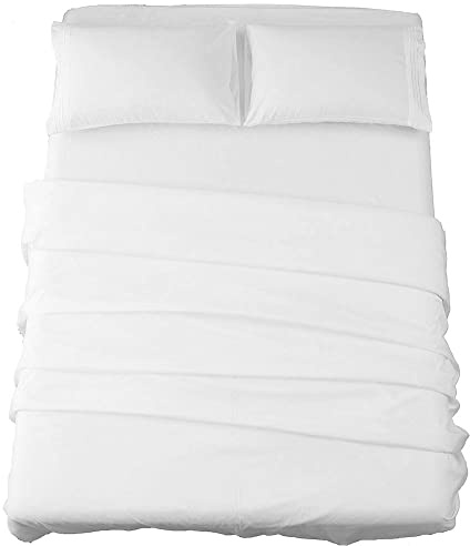 SONORO KATE Bed Sheet Set Super Soft Microfiber 1800 Thread Count Luxury Egyptian Sheets 16-Inch Deep Pocket Wrinkle and Hypoallergenic-4 Piece(Queen White)