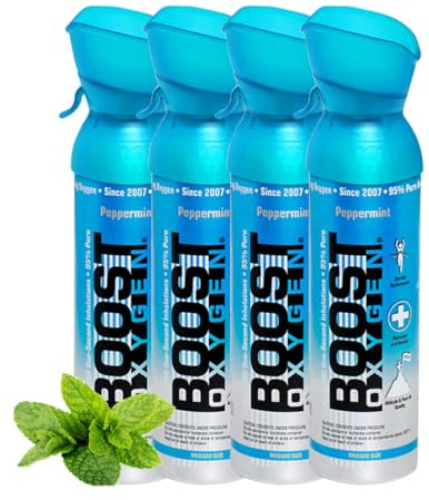 Boost Oxygen Medium Peppermint 5 Litre Canister | Natural Respirator Support for Aerobic Recovery, Height, Performance and Health (Pack of 4)