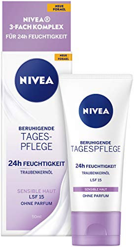NIVEA Beruhigende Tagespflege 24h Feuchtigkeit Sensible Haut LSF 15, 50 ml